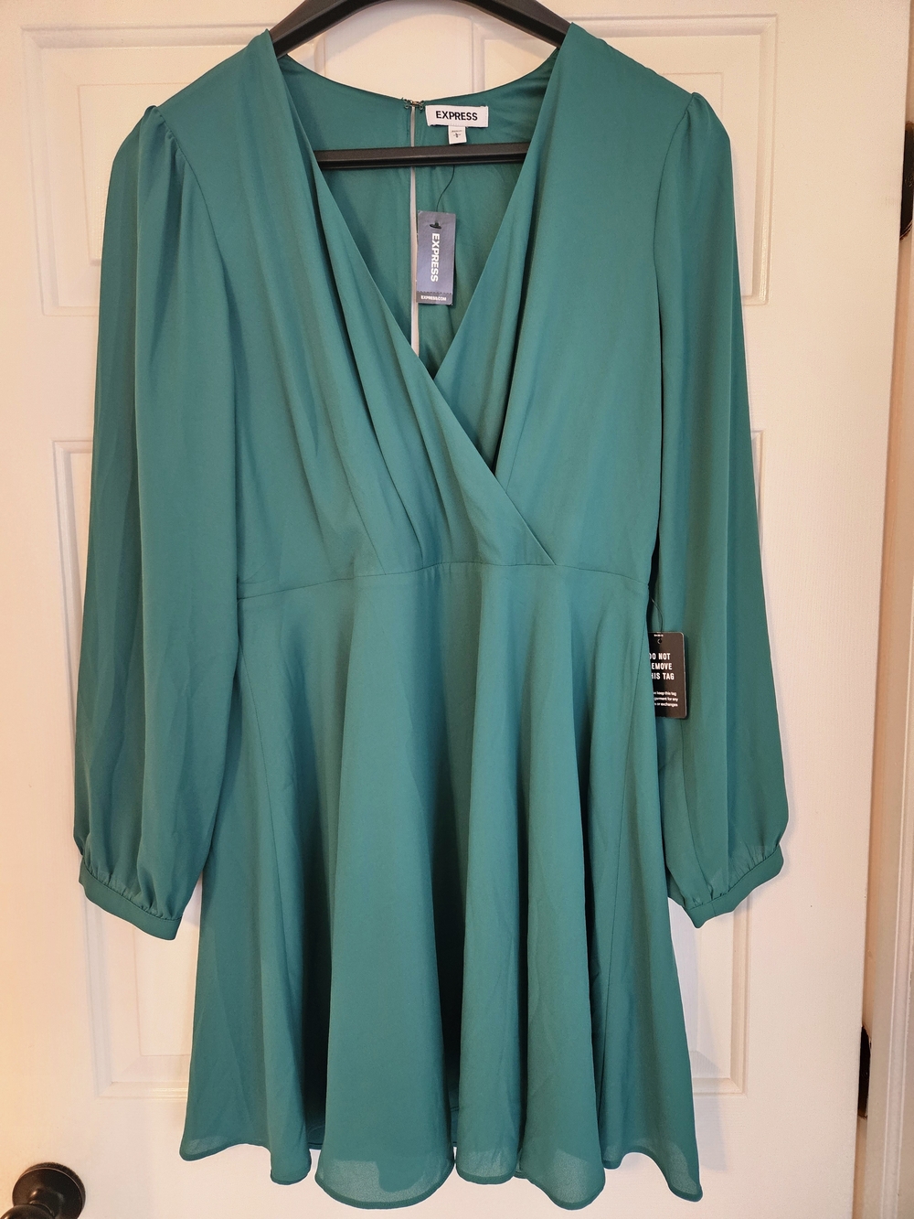 Express Women's Green Wrap-Style Long Sleeve Dress Size L